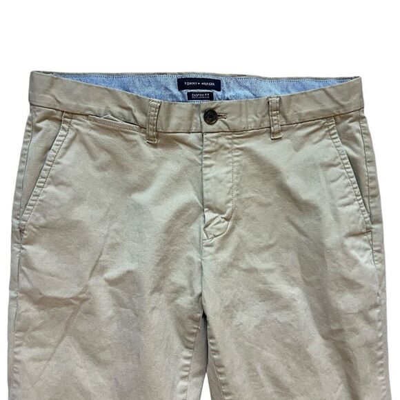 Mens Tommy Hilfiger Custom Fit Chino Khaki Flat Front Pants - Sz 32 x 32 - Picture 3 of 4